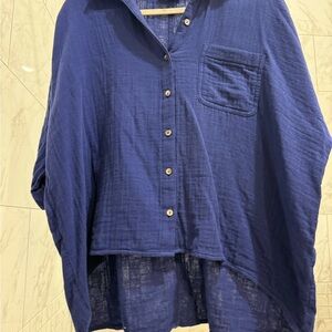 Blue Button-Up Women's Top